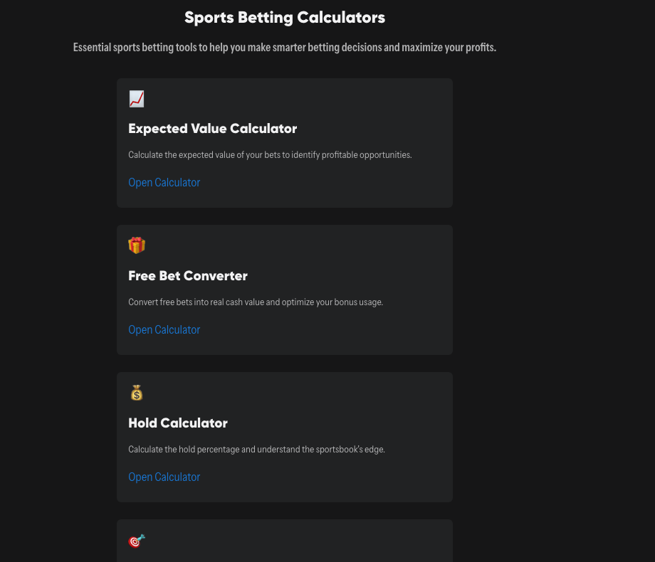 The OddsShopper Betting Calculators (real screenshot of the live tool)
