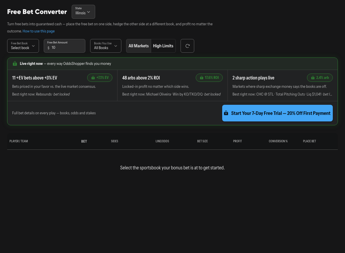 The OddsShopper Promo Converter (real screenshot of the live tool)