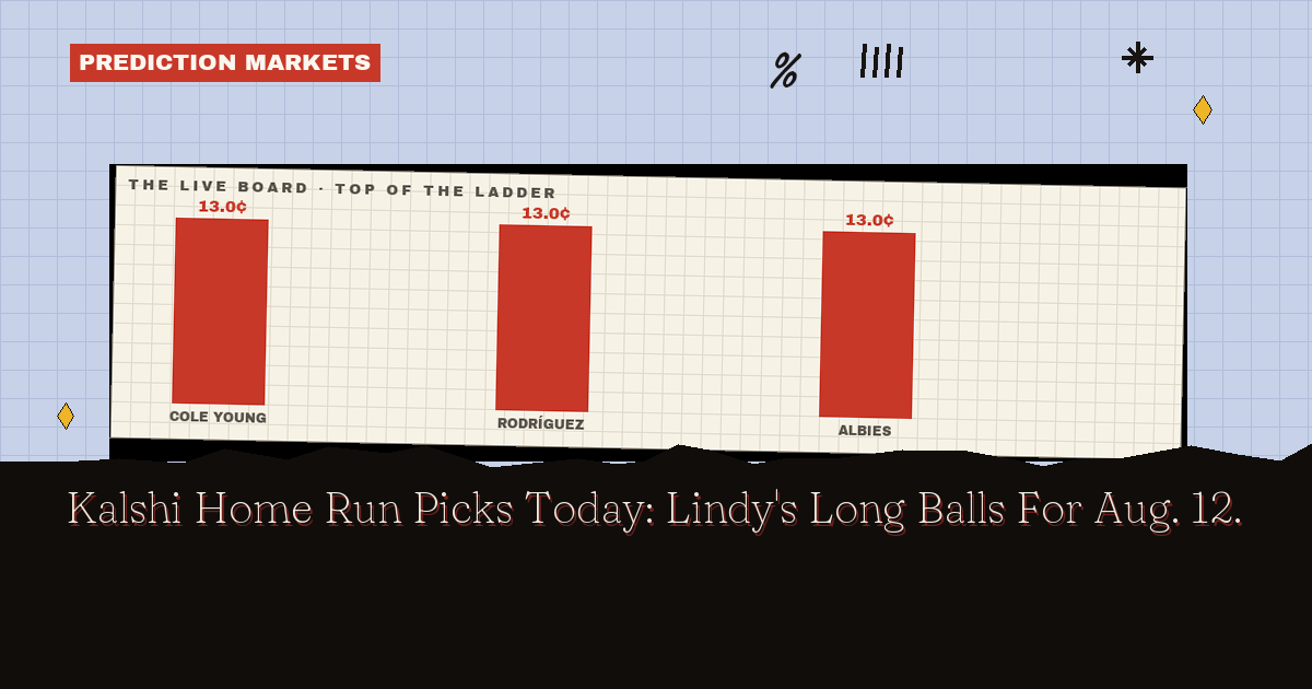 Kalshi Home Run Picks Today: Lindy's Long Balls For Aug. 12 — Three Bats At 13 Cents