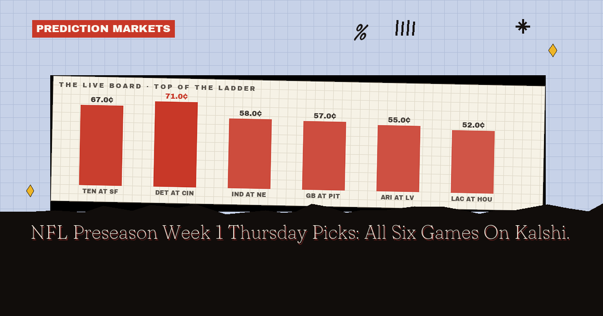 NFL Preseason Week 1 Thursday Picks: Six Games, One Board