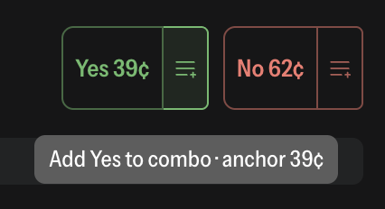 Our desk's combo builder: adding a 39-cent Yes as the anchor leg of a combo